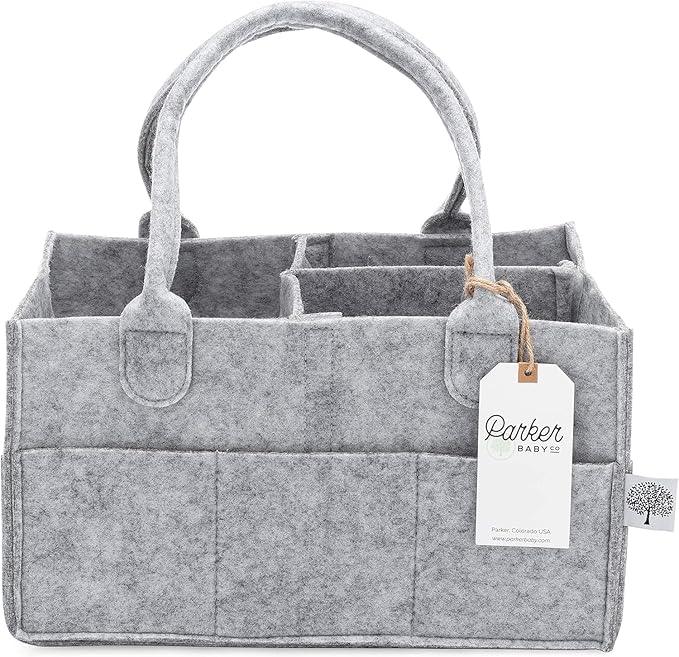 Parker Baby Diaper Caddy - Nursery Storage Bin and Car Organizer for Diapers and Baby Wipes - Gray, Regular