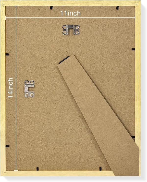 Vittanly 11x14 Picture Frames Set of 9, Shatter Resistant Plexiglass, Display 8x10 Pictures with Mat or 11x14 without Mat, Photo Frames for Wall or Tabletop, Engineered Wood, Gold