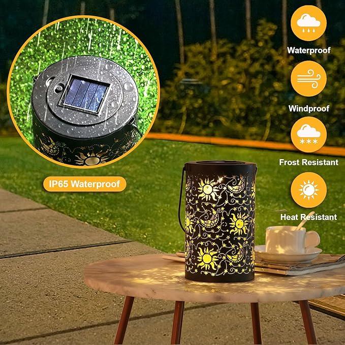 Solar Lanterns Outdoor Hanging Waterproof Metal Sun Moon Star Pattern Lanterns for Garden Patio Yard Lawn Front Porch Decor as Birthday Gifts for Mom Grandma Women