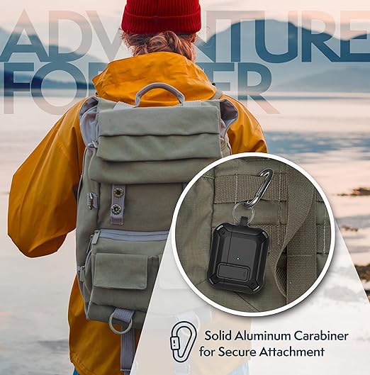 X-Armor for Airpods Pro 1st Generation Case with Locking Lid | Protective Carrying Pod with Carabiner Keychain (Airpods Pro Gen 1)