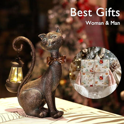 Whimsical Outdoor Cat Statues with Solar Garden Lantern:Cat Garden Statues for Outside Decor Clearance,Outdoor Figurine for Yard Art Lawn Ornaments Patio Balcony Home House - Valentines Birthday Gifts