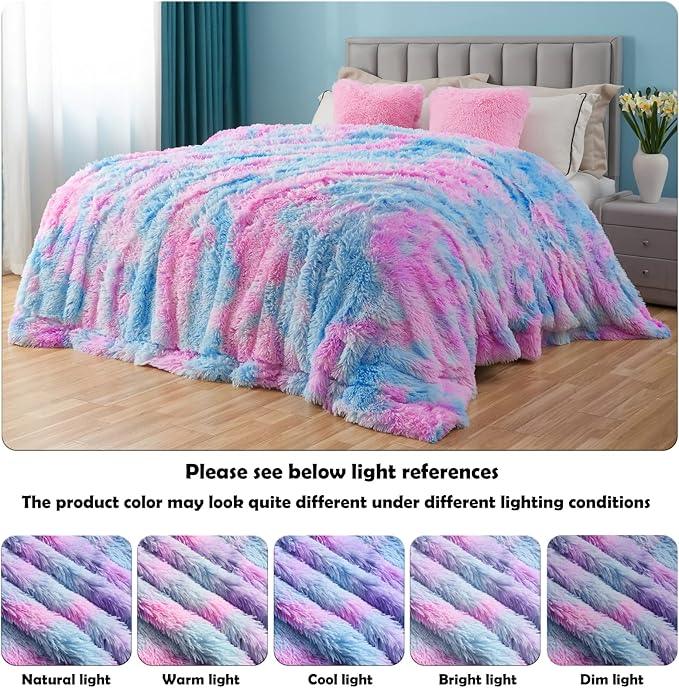 GONAAP Fuzzy Faux Fur Throw Blanket Twin Size Purple Rainbow Super Soft Cozy Plush Fuzzy Shaggy Blanket for Couch Sofa Bed (Purple Rainbow, Twin(60