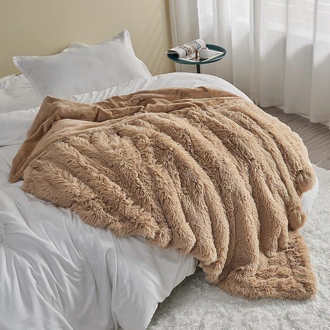 GONAAP Fuzzy Faux Fur Throw Blanket Twin Size Brown Super Soft Cozy Plush Fuzzy Shaggy Blanket for Couch Sofa Bed (Brown, Twin(60