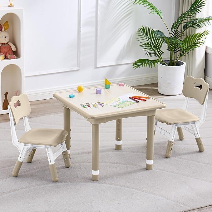 Kids Table and 2 Chairs Set, Height Adjustable (17.7