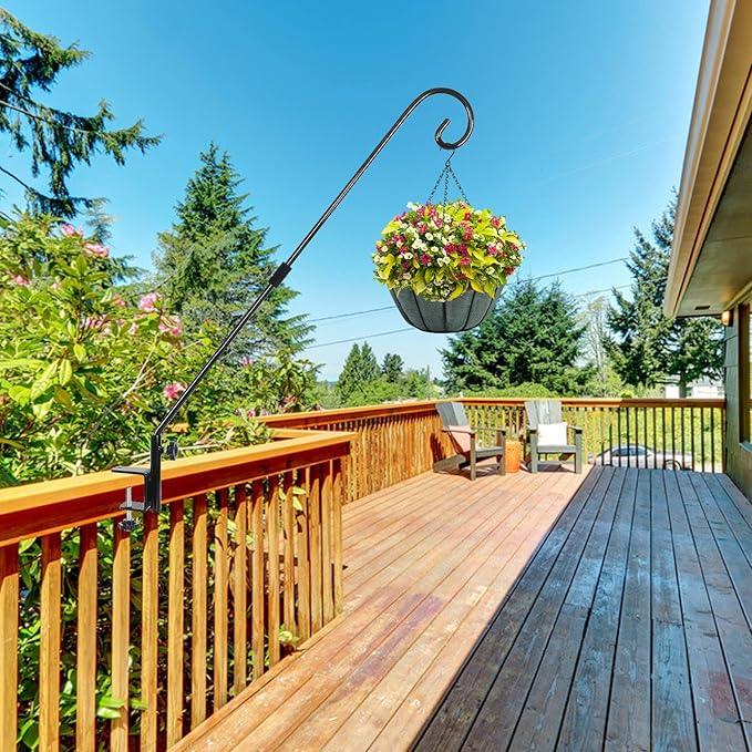 FEED GARDEN 31 Inch Heavy Duty Deck Hook for Railing 2 Pack, Non-Slip Clamp, 360 Degree Swivel, for Hanging Bird Feeders, Plants, Lanterns, Suet Baskets, Wind Chimes, Black