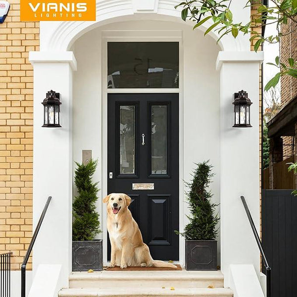 VIANIS Outdoor Light Fixture with Motion Sensor, 2 Packs Oil Rubbed Bronze Dusk to Dawn Exterior Garage Wall Sconce Lighting, 100% Aluminum Outside Porch Lights for House with Tempered Ripple Glass