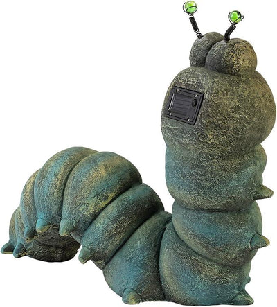 Alpine Corporation FCC121SLR Outdoor Solar Powered Garden Caterpillar Statue with LED Lights, LED Solar Garden Décor, 16