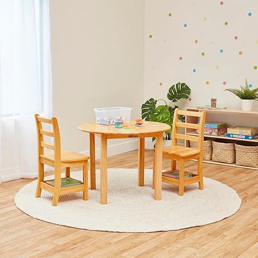 ECR4Kids Three Rung Ladderback Chair with Storage, 12in Seat Height, Classroom Seating, Honey, 2-Pack