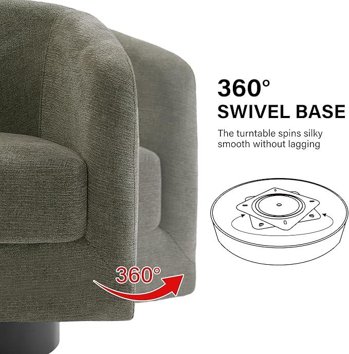 Swivel Barrel Accent Chair, Modern Round Chenille Fabric Arm Chair for Living Room, Bedroom, Comfy Club Reading Chairs for Adults（Chenille Fabric, Tan, Set of 1