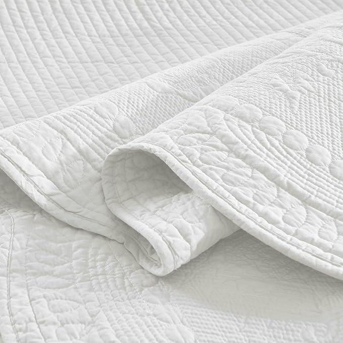 MarCielo 3-Piece 100% Cotton Oversized Bedspread Lightweight Quilt Coverlet Embroidery Farmhouse Bedding Set (TG Bright White, Oversized King (118