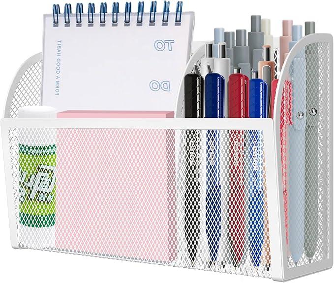 Magnetic Pencil Holder Magnetic Shelf for the Whiteboard 3-Grid Mesh Magnetic Pen Holder for Refrigerator Magnetic Organizer Locker Accessories Organizer for Office (White)