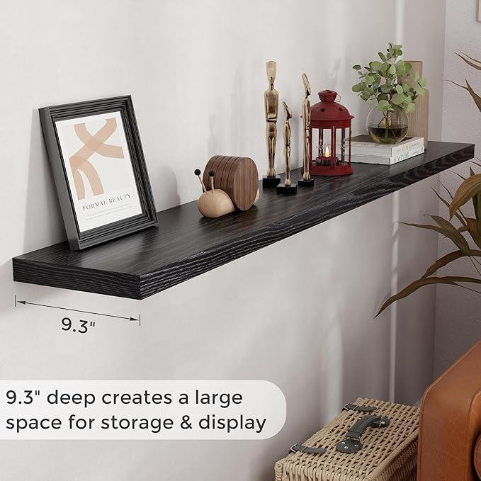 72 Inch Floating Shelves Black, 72 x 9 Rustic Wooden Fireplace Mantel, 9 Inch Floating Shelf for Wall, Farmhouse Wall Shelves for Home Storage & Display