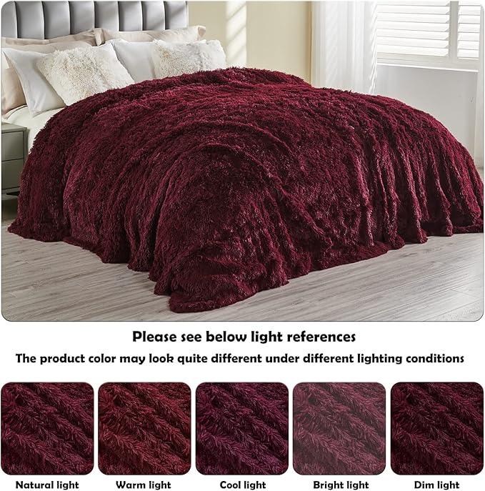 GONAAP Fuzzy Faux Fur Throw Blanket Twin Size Wine Red Super Soft Cozy Plush Fuzzy Shaggy Blanket for Couch Sofa Bed (Wine Red, Twin(60