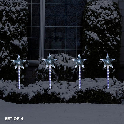 Alpine Corporation Holiday Décor Shooting Star Garden Stake with LED Lights, 4-Pack, Christmas Decoration