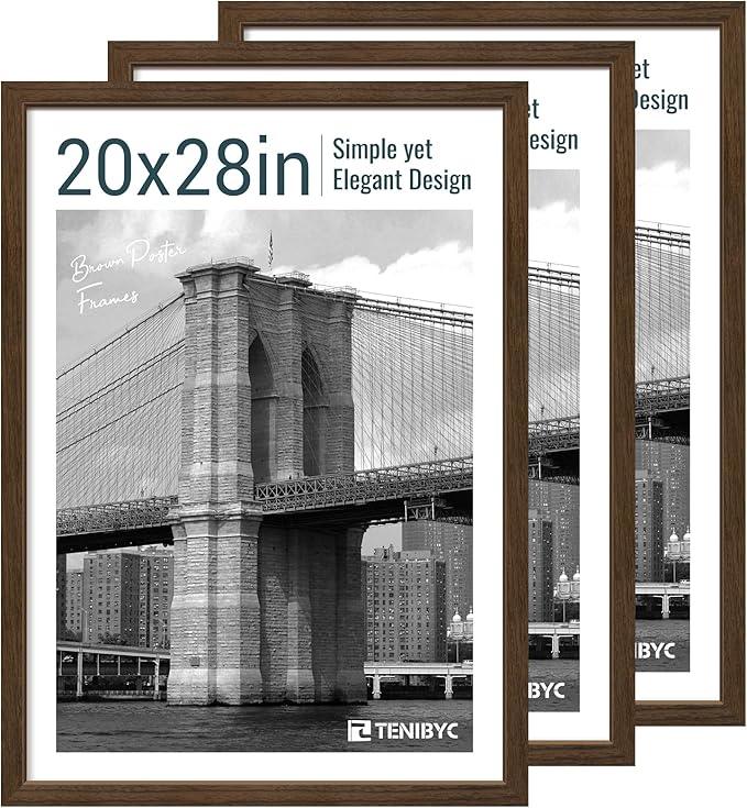20x28 Picture Frame Set of 3 - Brown Woodgrain, Wood Poster Frame, Gallery Frame - Wall Hanging