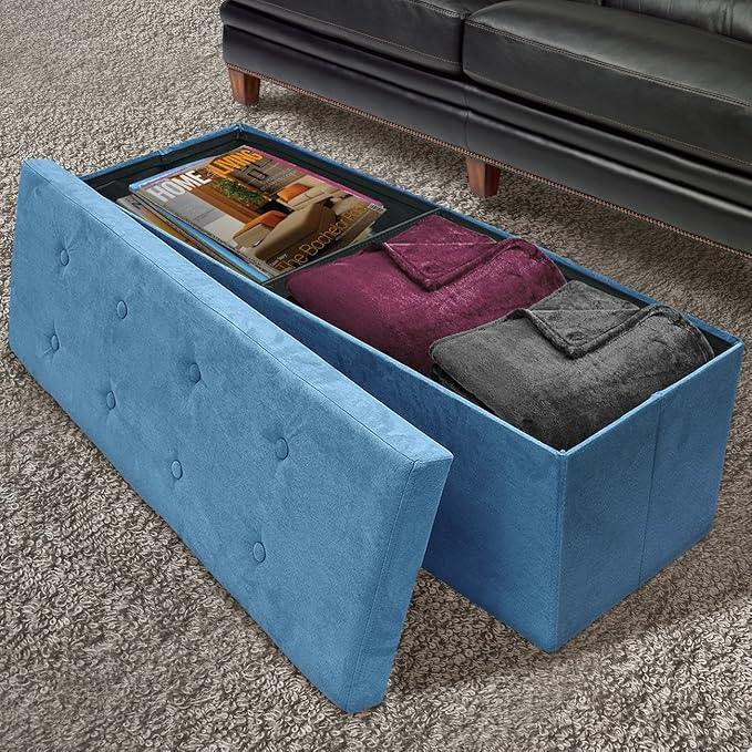 Sorbus Storage Ottoman Bench – Collapsible/Folding Bench Chest with Cover – Perfect Toy and Shoe Chest, Hope Chest, Pouffe Ottoman, Seat, Foot Rest, – Contemporary Faux Suede (Teal)