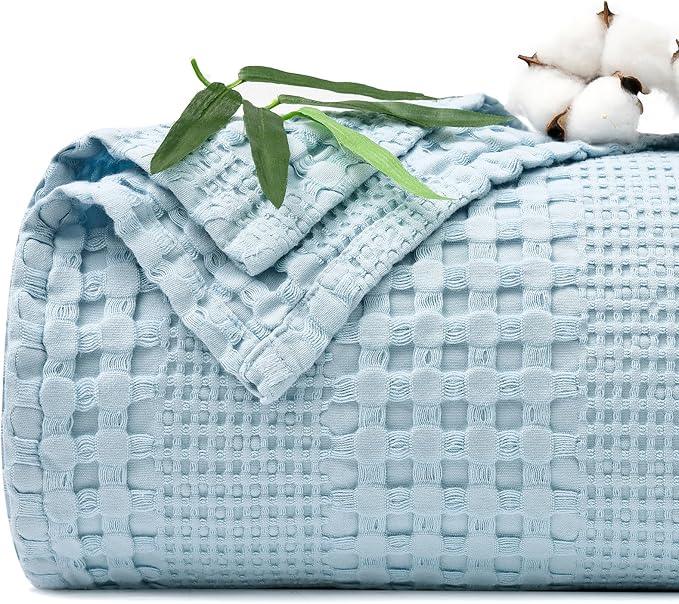 PHF Cooling Waffle Blanket Queen Size,Lightweight 60% Rayon Derived from Bamboo & 40% Cotton Breathable Blanket for Hot Sleepers, Soft and Luxury for Bed Couch and Sofa, 90