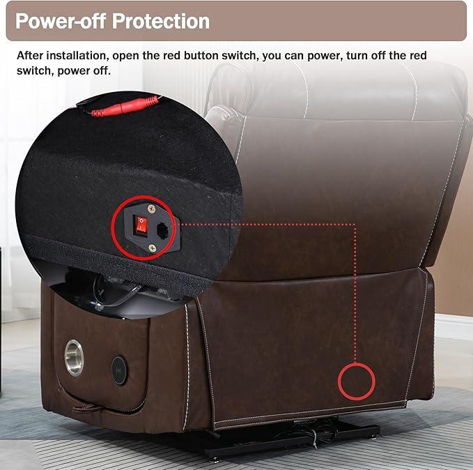 Power Lift Recliner Chair for Adults Elderly Lay Flat Leather Recliners with Massage Heating, Extended Footrest, Wireless Charging Device, USB Ports, Cup Holder, Lumbar Pillow, Up to 400LBS