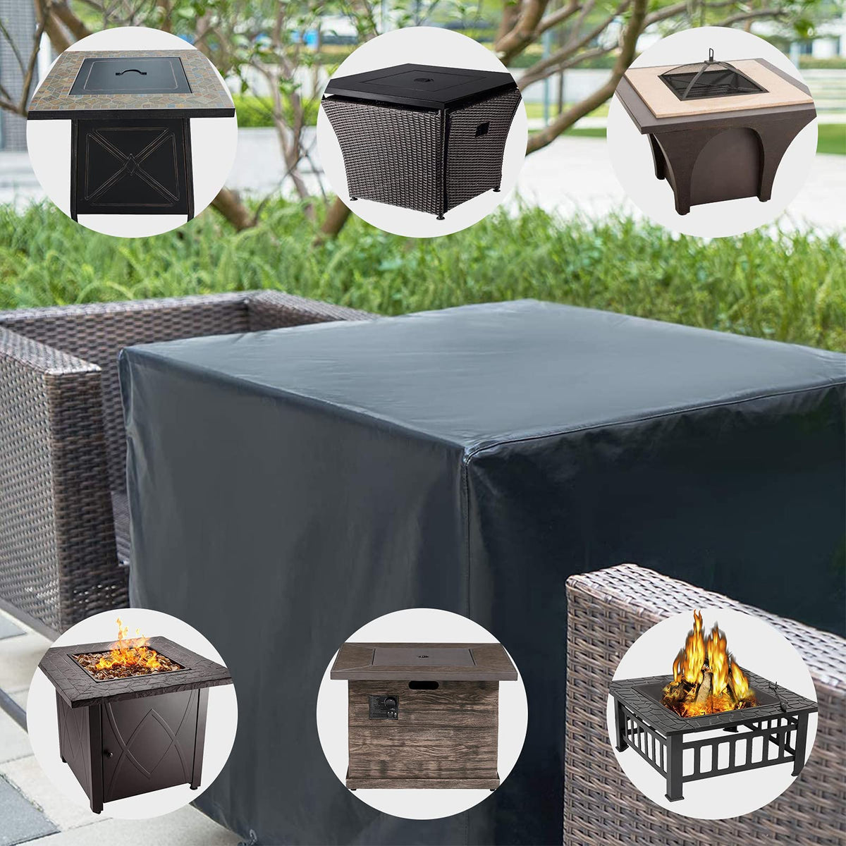 Square Fire Pit Cover, Waterproof, 32 x 32 x 24 in, Black