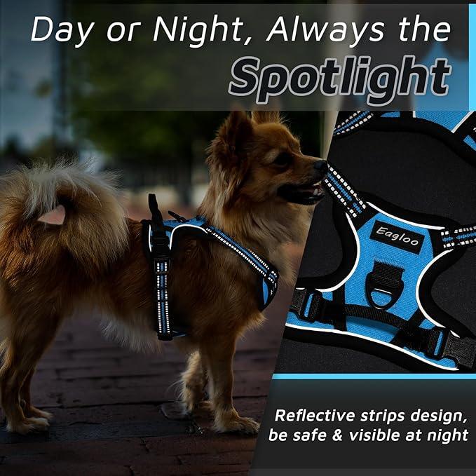 Eagloo Small Dog Harness No Pull, Service Vest with Reflective Strips and Control Handle, Adjustable and Comfortable for Walking, No Choke Pet Harness with 2 Metal Rings, Sky Blue, XS
