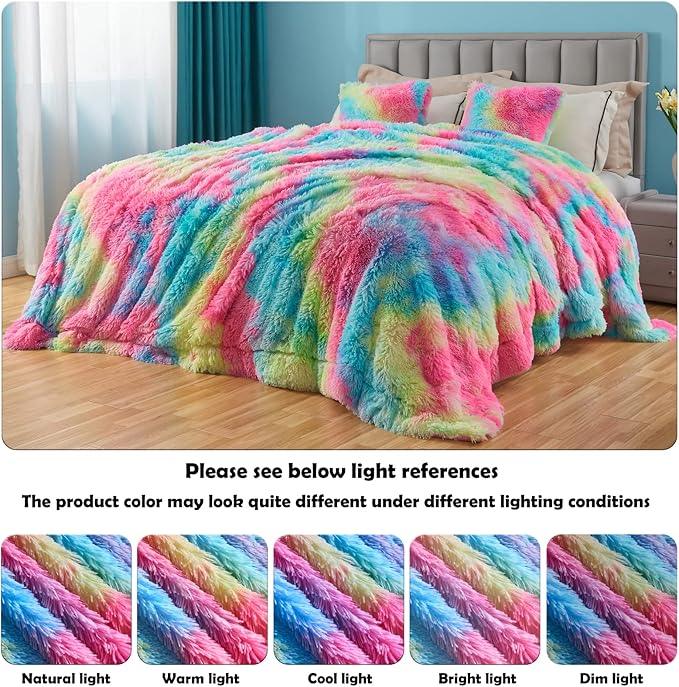GONAAP Fuzzy Faux Fur Throw Blanket Dark Rainbow Super Soft Cozy Plush Fuzzy Shaggy Blanket for Couch Sofa Bed (Dark Rainbow, Throw(50