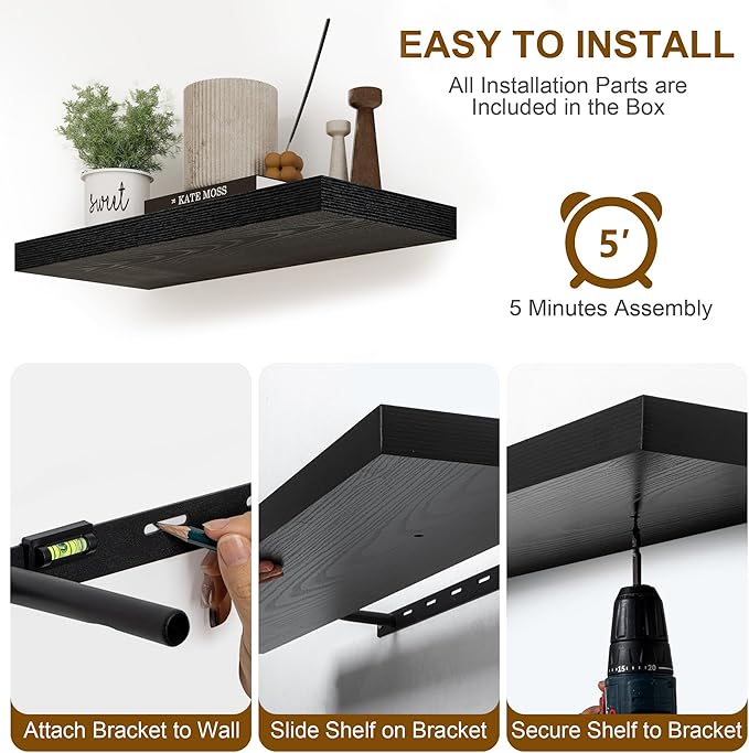 Fun Memories Black Floating Shelves 8 Inch Long, 8