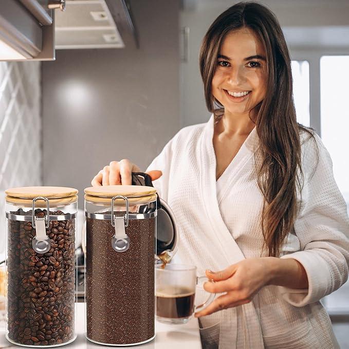 Glass Coffee Canister Coffee Containers for Ground Coffee Coffee Bean Storage Airtight Seal with Locking Clamp, Coffee Bar Accessories Perfect for Kitchen Storage