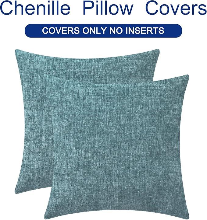 CaliTime Throw Pillow Covers Decorative 22 X 22 Inches Pack of 2 Cozy Chenille Cushion Cases for Couch Sofa Bed Living Room Home Smoke Blue