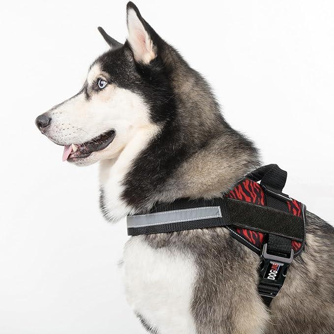 Dogline Dog Harness, Reflective No-Pull Adjustable Vest with Handle for Walking, Training, Breathable, No - Choke Harness for Small, Medium or Large Dogs Room for Patches Zebra Black/Red L 27
