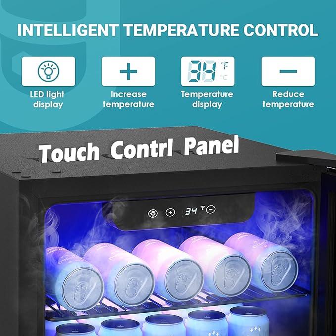 EUHOMY Beverage Refrigerator Cooler, 130 Can Mini Fridge with Glass Door for Soda Beer or Wine, Beverage Cooler for Home, Office, Bar with Adjustable Removable Shelves, Black