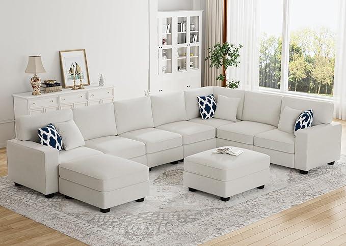 L Lengend Vansen Modular Sectional Sofa U Shaped Couch with Ottoman Modern Reversible Corner Sectional Couch for Living Room (Cream, U Shaped Sofa-5)