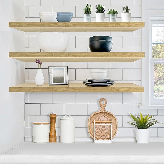 Sorbus Floating Shelves for Wall - 48 Inch Long Bathroom Shelves, Wall Decor for Bedroom, Kitchen, Living Room & Book Storage - Mounted Floating Shelf with Invisible Brackets (Maple Wood, 3 Pack)