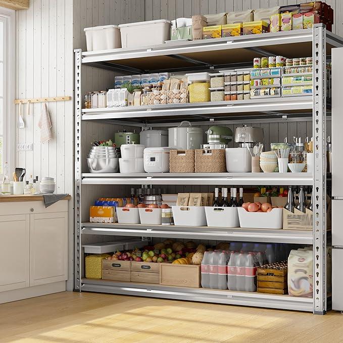 REIBII Garage Shelving, 5 Tier Storage Shelves Load 3020LBS, Adjustable Garage Shelving Heavy Duty, Metal Shelves Unit for Basement, Warehouse, 48