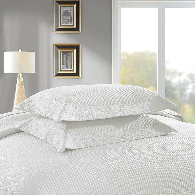 MarCielo 3-Piece 100% Cotton Oversized Bedspread Lightweight Quilt Coverlet Embroidery Farmhouse Bedding Set (TG Bright White, Oversized Queen (100