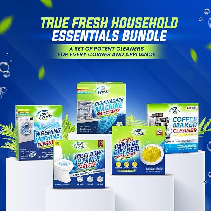 True Fresh Washing Machine Cleaner Tablets – 25-Pack Deep Cleaning for Front Loader, Top Load & HE Washers – Helps Remove Odor-Causing Residues, Pet Hair & Hard Water Buildup – Septic Safe