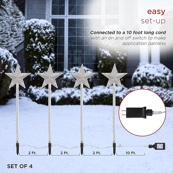 Alpine Corporation Holiday Décor Shooting Star Garden Stake with LED Lights, 4-Pack, Christmas Decoration