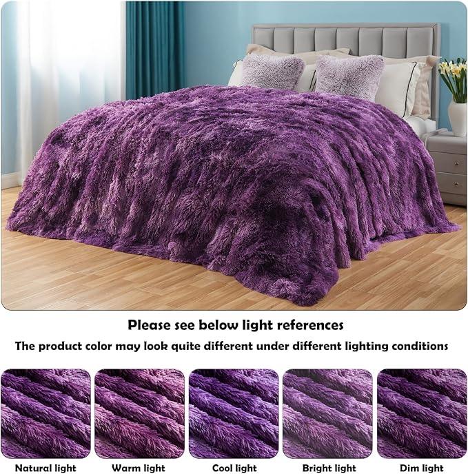 GONAAP Fuzzy Faux Fur Throw Blanket Queen Size Tie-dye Violet Purple Super Soft Cozy Plush Fuzzy Shaggy Blanket for Couch Sofa Bed (Tie-dye Violet Purple, Queen(90