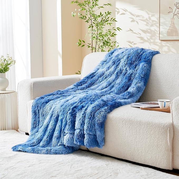 GONAAP Fuzzy Faux Fur Throw Blanket Indigo Super Soft Cozy Plush Fuzzy Shaggy Blanket for Couch Sofa Bed (Indigo, Throw(50
