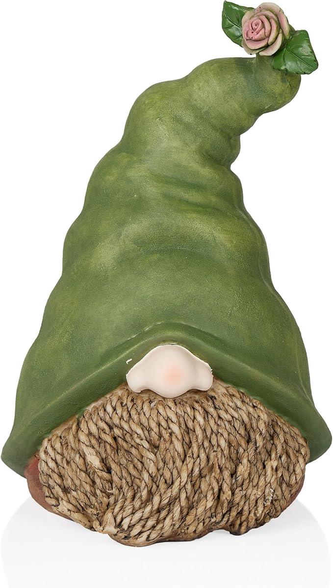 Alpine Corporation QWR1440 Gnome Head with Sculpted Rope Beard and Flower on Hat, Playful Décor for Garden & Patio, 10