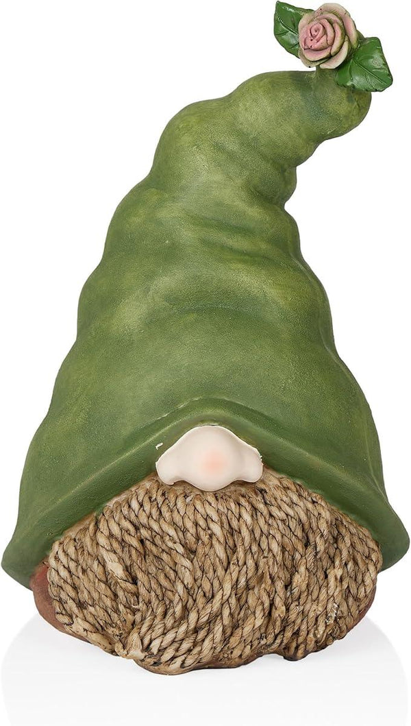 Alpine Corporation QWR1440 Gnome Head with Sculpted Rope Beard and Flower on Hat, Playful Décor for Garden & Patio, 10