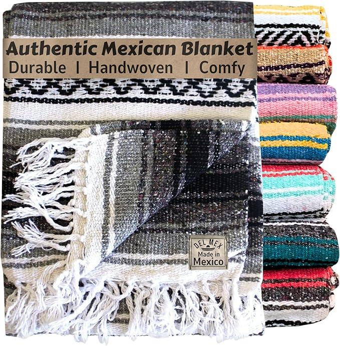Del Mex Classic Mexican Blanket, Large Authentic Woven Falsa Throw (70