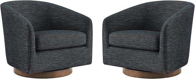 CHITA Swivel Accent Chair Set of 2, FSC Certified Upholstered Fabric Barrel Chair for Living Room, Fully Assembled, Midnight