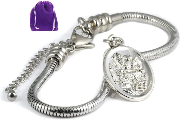 Archangel Michael Bracelet | St Michael Religious Bracelets for Women Hypoallergenic Stainless Steel Snake Chain Charm Bracelet A Saint Michael Bracelet for Saint Michael Police Charm Jewelry - Gifts for You 'n Me