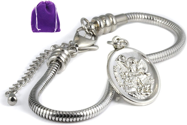 Archangel Michael Bracelet | St Michael Religious Bracelets for Women Hypoallergenic Stainless Steel Snake Chain Charm Bracelet A Saint Michael Bracelet for Saint Michael Police Charm Jewelry