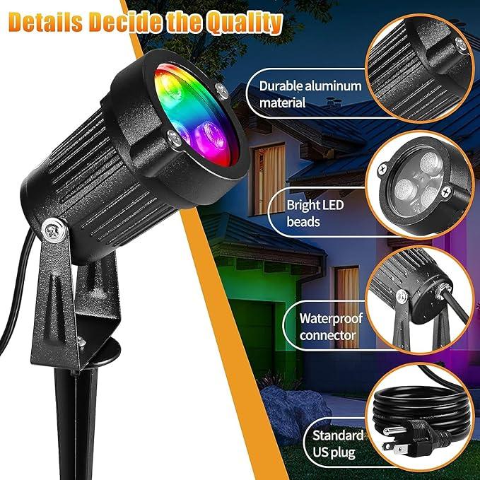 OurLeeme Lawn Flood Light Stake, 2-in-1 Waterproof Outdoor Remote Control Landscape Lighting Spotlight Wall Light for Yard Garden Driveway Pathway Pool