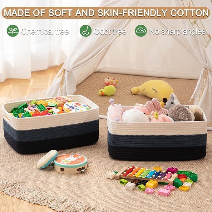 Large Storage Basket for Organizing, Woven Rope Basket for Shelves, Closet Organizer Bins for Clothes, Blanket, Toys, Baby Nursery Storage, 17.7