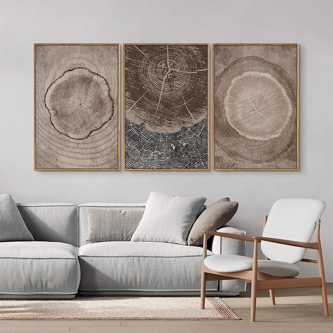 SIGNINART Beige Tree Ring Framed Canvas Wall Art Set, Abstract Black and White Rustic Wood Wall Decor, Neutral Wood Stump Artwork, Modern Art Prints for Bedroom Living Room Office 16