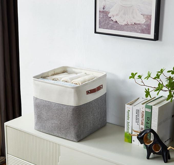 DECOMOMO Storage Cubes, 11x11 Cube Storage Bins, Baskets for Shelves (Grey & White, Cube 11