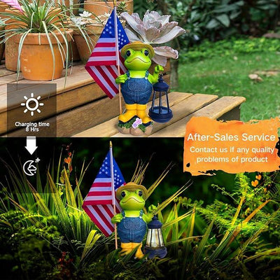 Garden Statues Frog with Solar Lantern, Outdoor Frog Figurine Decorations for Patio Yard Lawn Ornaments, Gifts for Mom/Grandma Birthday Housewarming