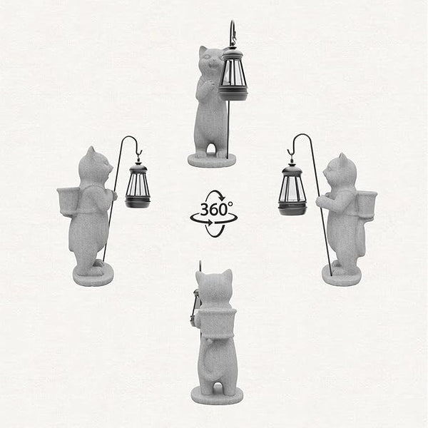 Solar Powered Garden Resin Statue Lights, 10 Inch Waterproof Outdoor Animal Cute Cat Figurine Lights, Suitable for Patios, Balconies, Lawns, Courtyards, Etc. (Basket)